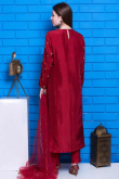 Burgundy Maroon Uppada Silk Trouser Suit With Zardozi Work