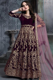 Velvet Anarkali Suit in Burgundy Maroon for Wedding 
