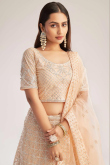 Butterfly Net Scalloped-Eged Lehenga In Peach 