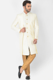 Buy Cream Dupion Silk Men's Jacket Style Indo-Western Sherwani