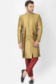 Buy Dark Beige Dupion Silk Men's Jacket Style Indo-Western Sherwani