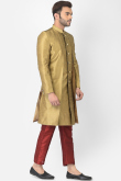 Buy Dark Beige Dupion Silk Men's Jacket Style Indo-Western Sherwani