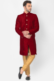 Buy Deep Red Dupion Silk Men's Jacket Style Indo-Western Sherwani