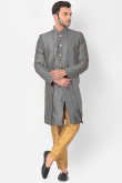 Buy Grey Dupion Silk Men's Jacket Style Indo-Western Sherwani