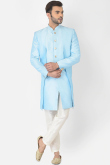 Buy Sky Blue Dupion Silk Men's Jacket Style Indo-Western Sherwani