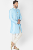 Buy Sky Blue Dupion Silk Men's Jacket Style Indo-Western Sherwani