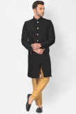 Buy Trendy Black Dupion Silk Men's Jacket Style Indo-Western Sherwani