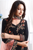 Resham Embroidered Georgette Straight Pant Suit In Black Color