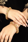 Gold Plated Alloy Pink Stone Studded Traditional Kada 