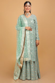 Dusty Green Georgette Sequins Embroidered Sharara Suit for Eid