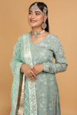Dusty Green Georgette Sequins Embroidered Sharara Suit for Eid