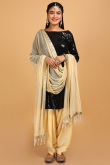 Black Sequins Fabric Patiala Suit for Wedding & Party