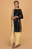 Black Sequins Fabric Patiala Suit for Wedding & Party