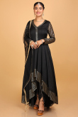 Black Florida Silk High Low Style Embroidered Anarkali Suit for Wedding & Party