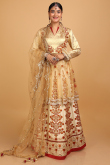 Resham Embroidered Dupion Silk Gold Lehenga for Wedding & Party
