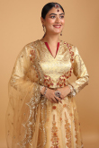 Resham Embroidered Dupion Silk Gold Lehenga for Wedding & Party