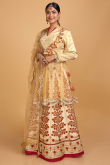 Resham Embroidered Dupion Silk Gold Lehenga for Wedding & Party