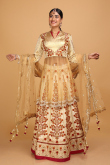 Resham Embroidered Dupion Silk Gold Lehenga for Wedding & Party