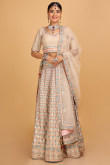 Oat Beige Georgette Resham Embroidered Lehenga for Wedding & Party