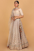 Oat Beige Georgette Resham Embroidered Lehenga for Wedding & Party