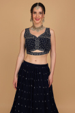 Navy Blue Georgette Silk Embroidered Lehenga
