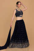 Navy Blue Georgette Silk Embroidered Lehenga