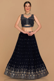 Navy Blue Georgette Silk Embroidered Lehenga