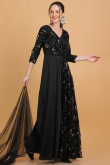 Black Silk Blend And Net Indo-Western Embroidered Gown for Wedding & Party