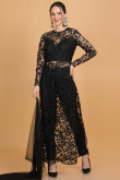 Net Beads Embroidered Black Straight Cut Trouser Suit for Wedding & Party