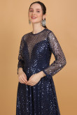 Sequins Embellished Navy Blue Eid Wear Gown 