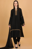 Cambric Cotton Beads Embroidered Black Trouser Suit for Wedding & Party