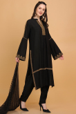 Cambric Cotton Beads Embroidered Black Trouser Suit for Wedding & Party