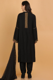 Cambric Cotton Beads Embroidered Black Trouser Suit for Wedding & Party