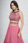 Carnation Pink Chiffon Embroidered Lehenga