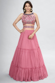 Carnation Pink Chiffon Embroidered Lehenga