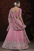 Carnation Pink Chinnon Embroidered Panelled Style Lehenga