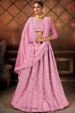 Carnation Pink Net Embroidered Lehenga