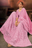 Carnation Pink Net Embroidered Lehenga