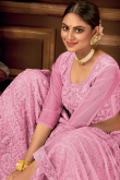 Carnation Pink Net Embroidered Lehenga