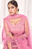 Carnation Pink Net Embroidered Wedding Wear Lehenga Choli