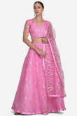 Carnation Pink A Line Wedding Wear Lehenga in Net