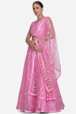 Carnation Pink A Line Wedding Wear Lehenga in Net