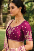 Carnation Pink Silk Stone Embroidered Panelled Style Lehenga