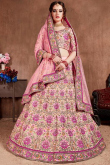 Carnation Pink Soft Silk Embroidered Lehenga