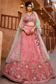 Carnation Pink Tissue Embroidered Lehenga For Wedding