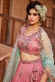Carnation Pink Tissue Embroidered Lehenga For Wedding