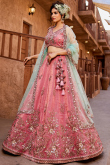 Carnation Pink Tissue Embroidered Lehenga For Wedding