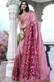 Carnation Pink Viscose Silk Embroidered Light Weight Saree