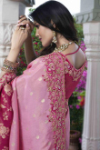 Carnation Pink Viscose Silk Embroidered Light Weight Saree