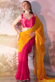 Carrot Orange And Ruby Red Chiffon Embroidered Half And Half Saree
